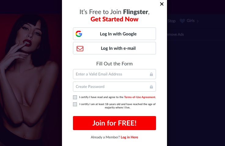 Flingster create account